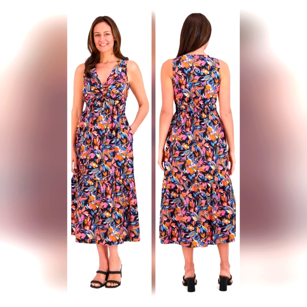 NWT French Connectuo  Front Twist Floral Multicolor Maxi Dress